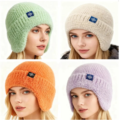 Faux Fur Trim Acrylic Knit Beanie with Ear Flaps for Cozy Winter Streetwear Style