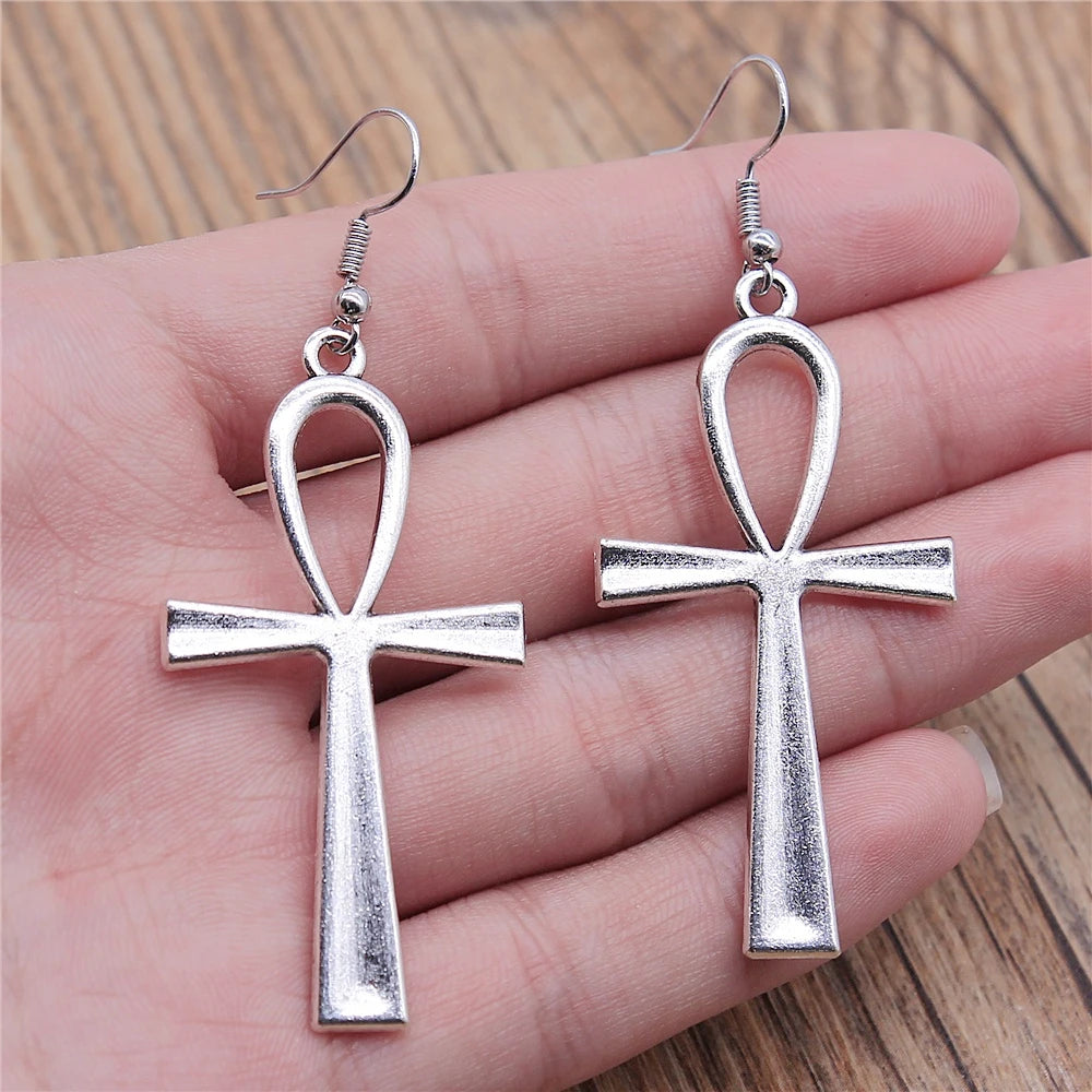 Ankh Drop Earrings Gothic Alternative Statement Fashion Jewelry