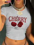 Women's Cherry Graphic Baby Crop Top for Casual Y2K Streetwear Everyday Fashion Style