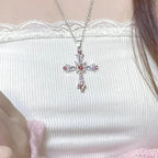 Crystal Cross Pendant Necklace for Gothic Y2K and Dark Feminine Fashion