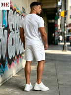 Men's Loose Knee Length Denim Shorts with Drawstring Waist and Relaxed Casual Style