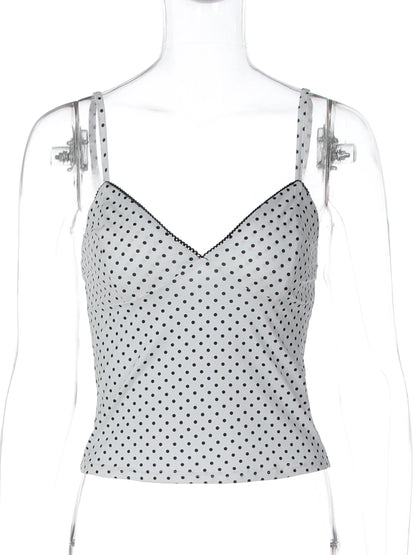 Polka Dot V-Neck Crop Top with Slim Fit Backless Streetwear Camisole Design