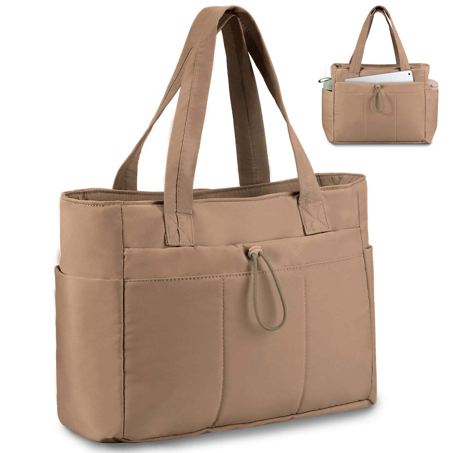 Nylon Utility Tote Bag with Multiple Exterior Pockets and Zip Closure