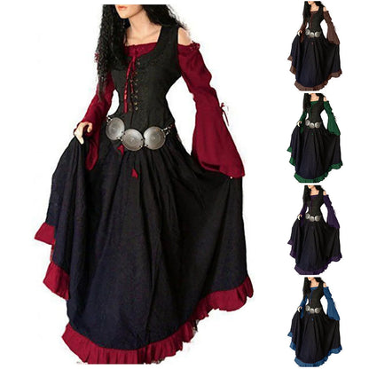 Medieval Gothic Layered Dress with Dramatic Sleeve Details
