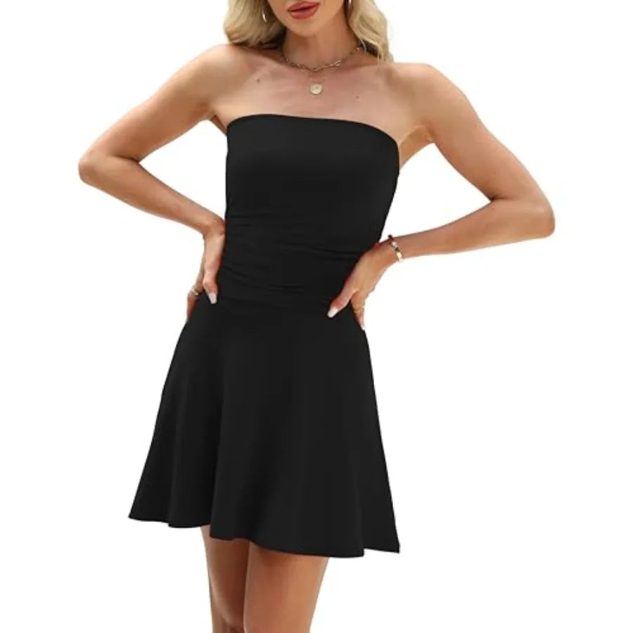 Strapless Flared Mini Dress With Structured Bodice And Skater Silhouette