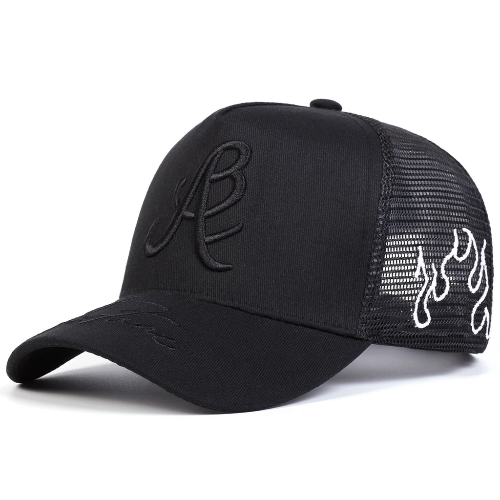 Embroidered Mesh Baseball Cap Adjustable Curved Brim Casual Streetwear Trucker Style Hat