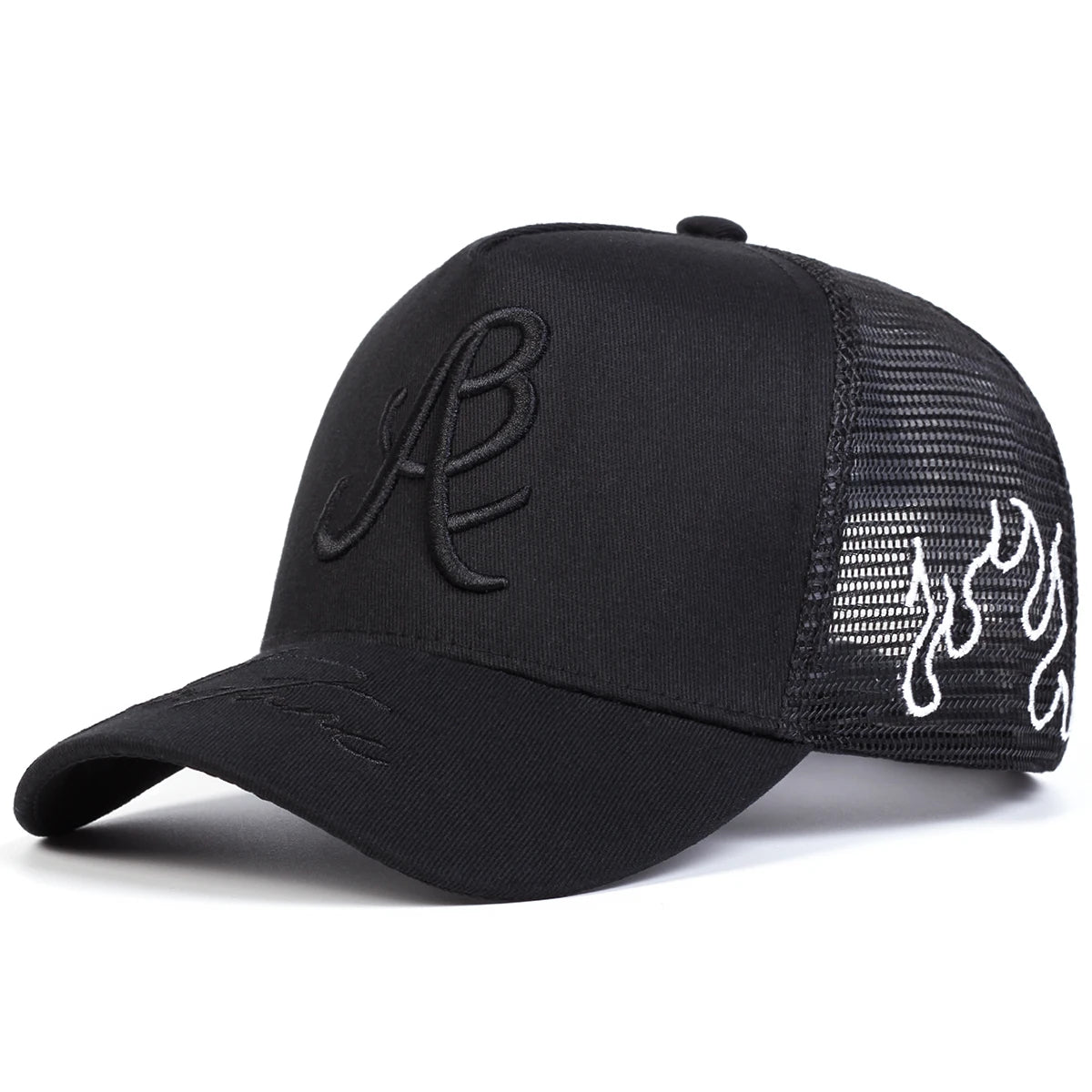 Embroidered Mesh Baseball Cap Adjustable Curved Brim Casual Streetwear Trucker Style Hat
