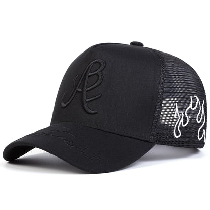 Embroidered Mesh Baseball Cap Adjustable Curved Brim Casual Streetwear Trucker Style Hat
