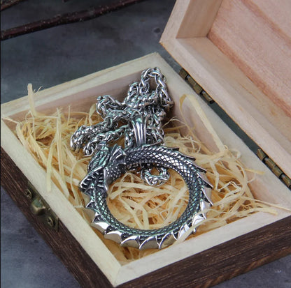 Ouroboros Tree Symbol Pendant Necklace with Mystical Alternative Statement Design