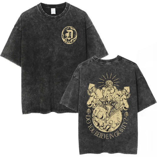 Gothic Crest Oversized Vintage Washed Streetwear Graphic T-Shirt