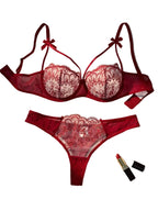 Midnight Sheer Embroidered Mesh Demi Bra and Strappy Thong Set