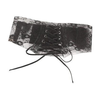 Sheer Lace Corset Belt with Lace-Up Front and Structured Waist Design