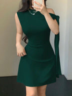 One Shoulder Mini Dress with Draped Detail and Elegant Asymmetrical Silhouette