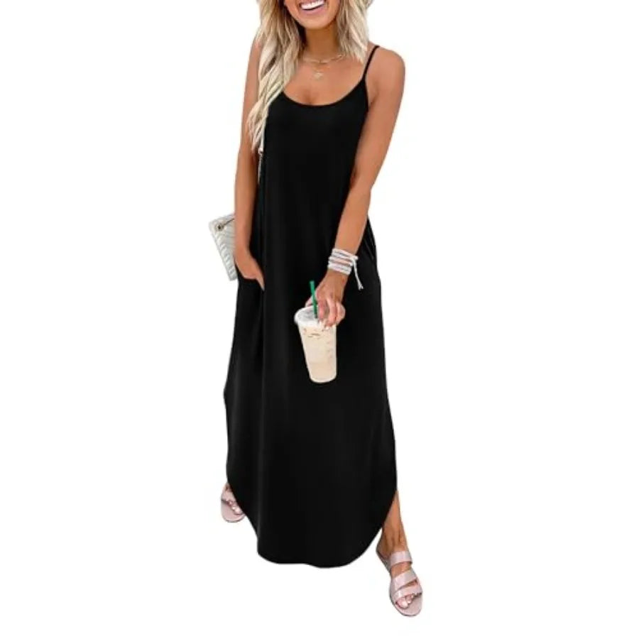 Minimalist Spaghetti Strap Sleeveless Maxi Dress for Casual Summer Vacation Style