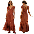 Pleated Maxi Dress With Puff Sleeves And Flowing Silhouette