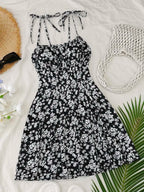 Floral Print Tie Strap A-Line Mini Dress with Lightweight Summer Silhouette