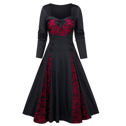 Dark Romantic Gothic Skater Dress with Lace Panel Details