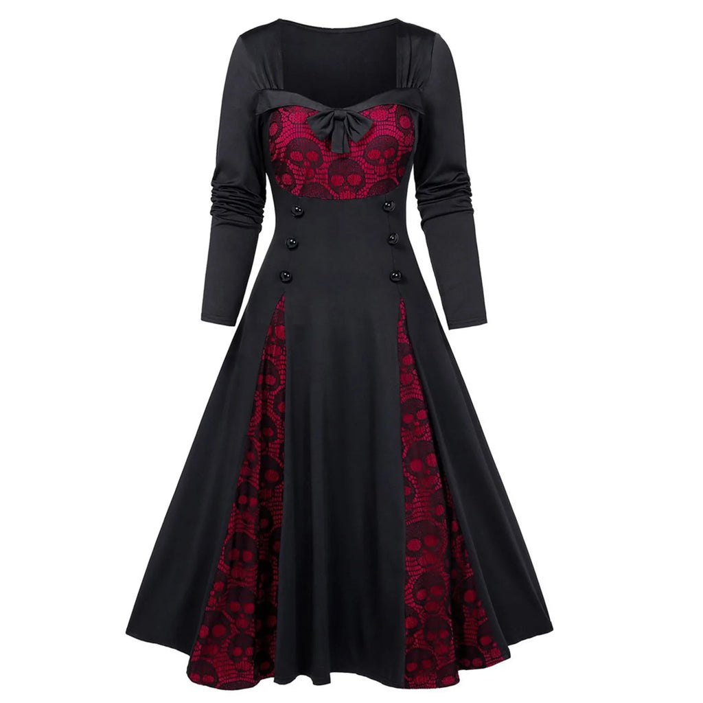 Dark Romance Panelled Maxi Dress with Sweetheart Neckline and Button Accents