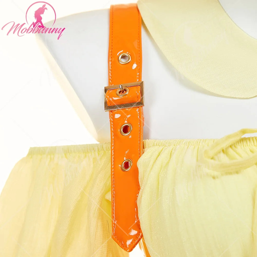 Women's Off-Shoulder Crop Top and Pleated Mini Skirt Costume Set with Matching Accessories