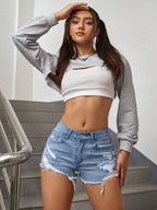 Women's High Waist Distressed Denim Shorts with Frayed Details and Casual Everyday Fit
