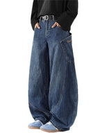Unisex Baggy Wide Leg Denim Jeans with Relaxed Barrel Fit and Streetwear Style