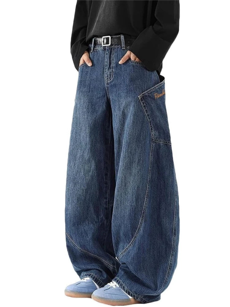 Unisex Baggy Wide Leg Denim Jeans with Relaxed Barrel Fit and Streetwear Style