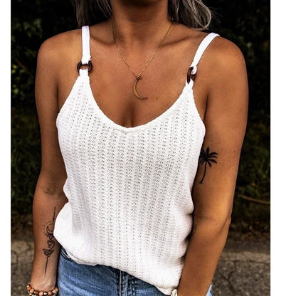 Relaxed Knit Tank Top with Thin Straps Square Neck Contemporary Casual Style
