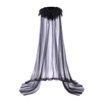 Unisex Gothic Feather Cape with Sheer Mesh Overlay and Dramatic Festival Styling