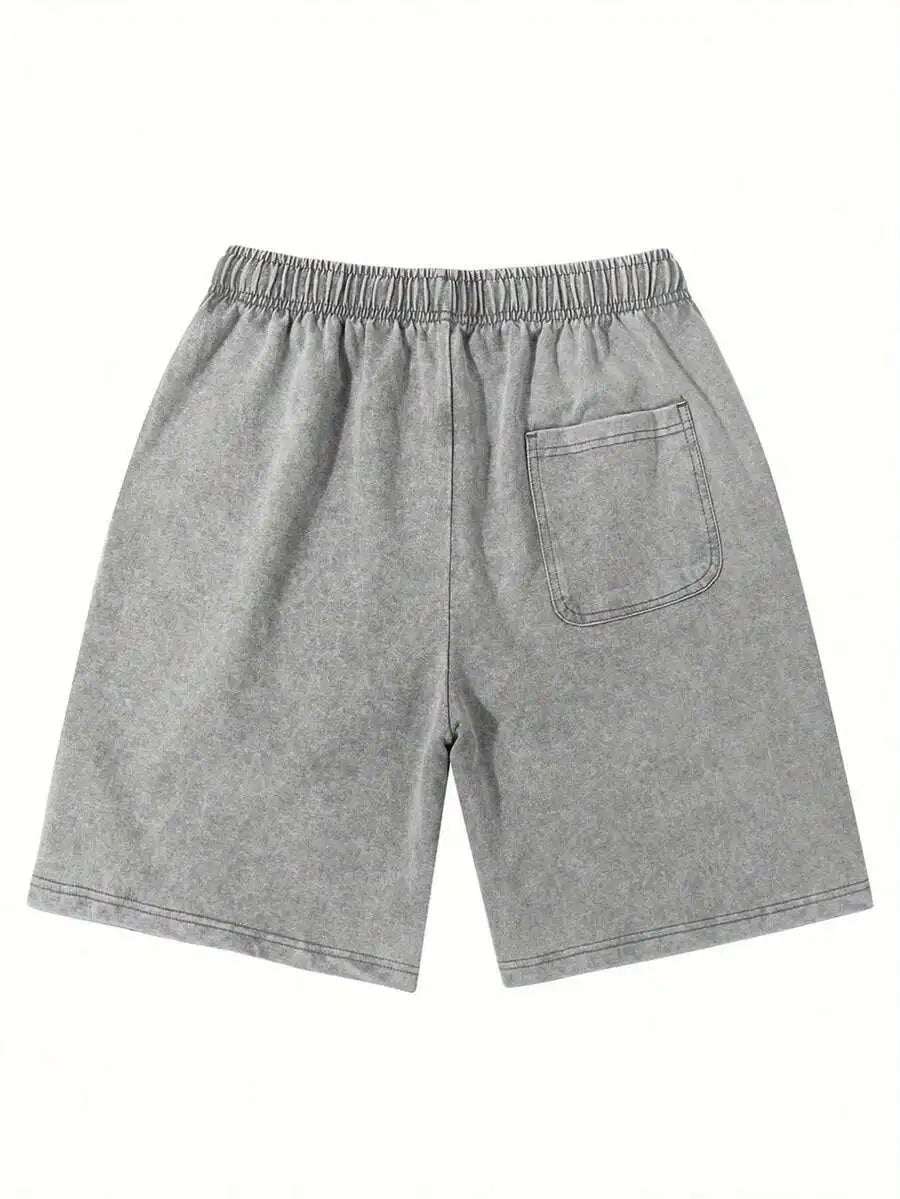 Men's Relaxed Cotton Drawstring Shorts with Vintage Graphic Streetwear Inspired Design