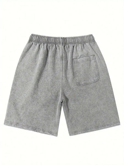 Men's Relaxed Cotton Drawstring Shorts with Vintage Graphic Streetwear Inspired Design