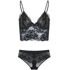 French Eyelash Lace Longline Triangle Bralette and Scalloped Low-Rise Hipster Panty Set