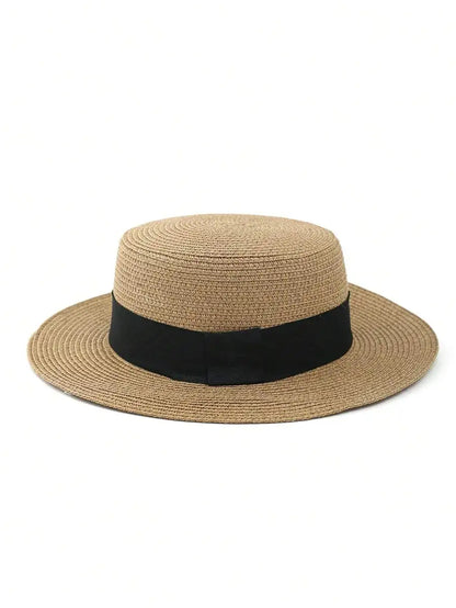 Women's Wide Brim Woven Straw Sun Hat with Decorative Band for Beach and Vacation Style