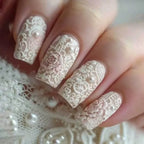 Elegant Lace Pattern Press On Nails with Romantic Vintage Inspired Artwork