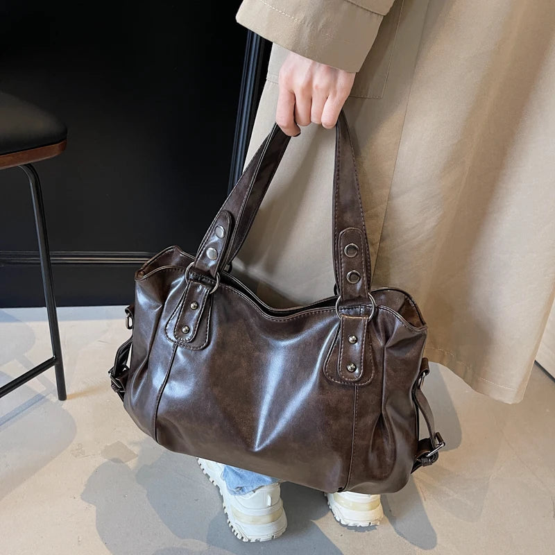 Large Capacity PU Leather Hobo Tote Bag with Soft Shoulder Design