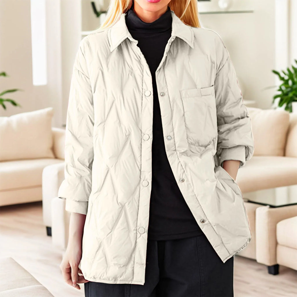Women's Lightweight Quilted Button Front Jacket Relaxed Casual Everyday Layering Coat