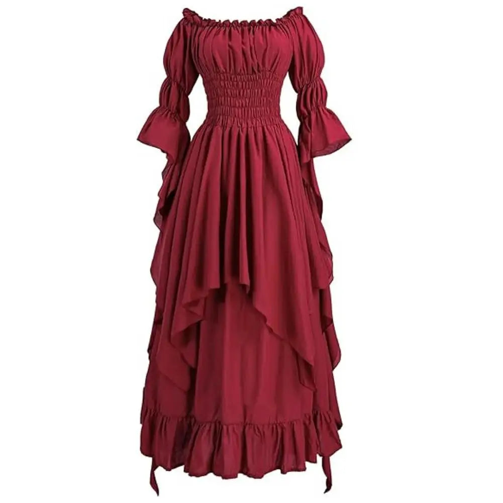Romantic Gothic Ruffle Maxi Dress with Vintage Alternative Fashion Silhouette
