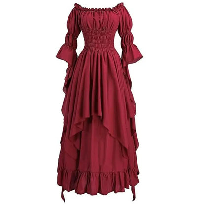 Romantic Gothic Ruffle Maxi Dress with Vintage Alternative Fashion Silhouette