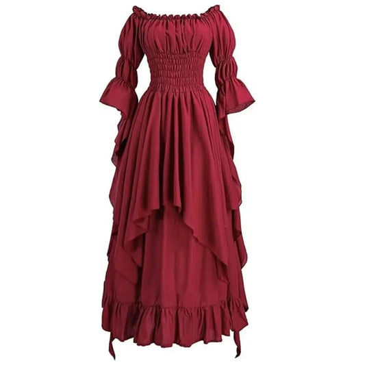 Romantic Gothic Ruffle Maxi Dress with Vintage Alternative Fashion Silhouette