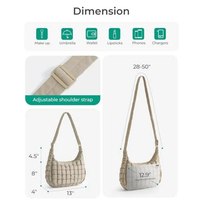 Compact Quilted Nylon Crossbody Shoulder Bag with Puffer Texture Design
