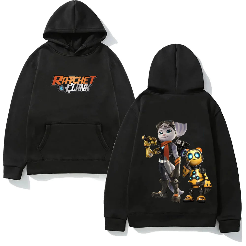 Cartoon Adventure Graphic Hoodie with Relaxed Streetwear Fit and Back Print