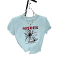 Spider Web Graphic Baby Tee with Fitted Crop Silhouette and Alternative Style