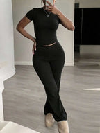 Women's Short Sleeve T-Shirt and Pants Co-Ord Set Relaxed Casual Outfit