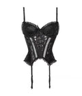 Black Sheer Mesh Bustier with Sweetheart Lace Neckline and Suspender Straps