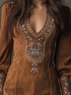 Vintage Embroidered Bohemian Inspired Relaxed Fit Alternative Mini Dress