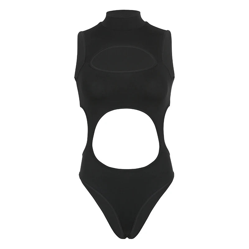 Cutout Sleeveless Bodycon Bodysuit for Gothic Techwear Alternative Fashion