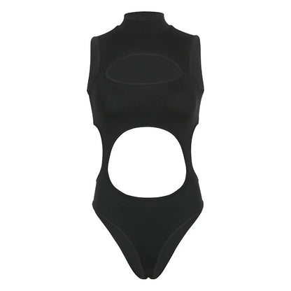 Cutout Sleeveless Bodycon Bodysuit for Gothic Techwear Alternative Fashion