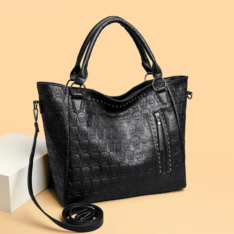 Studded Faux Leather Tote Crossbody Bag with Structured Carry Design