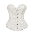 Soft Yellow Floral Jacquard Overbust Corset with Ruffled Trim