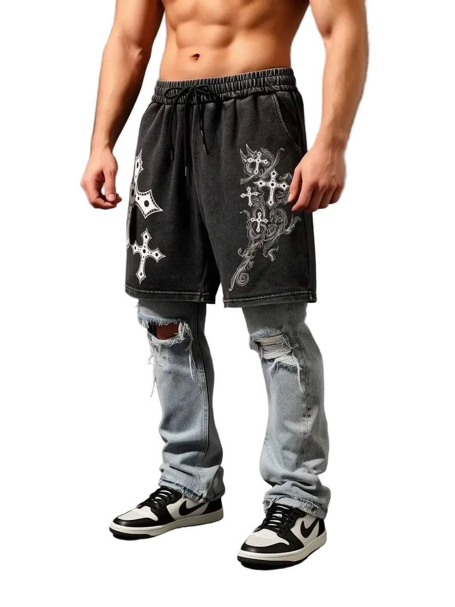 Vintage Washed Cotton Drawstring Shorts with Relaxed Fit and Utility Pockets