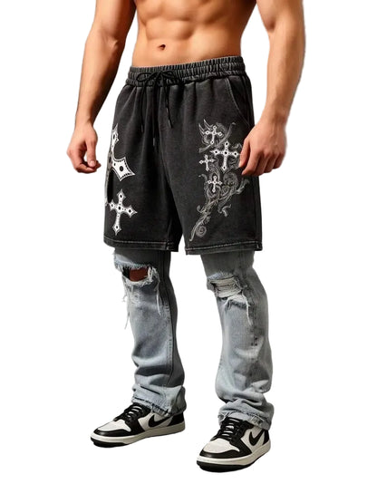 Vintage Washed Cotton Drawstring Shorts with Relaxed Fit and Utility Pockets
